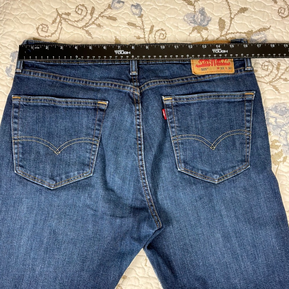 Levi's 505 Regular Fit Jeans Mens 33x30 Blue Good Straight Leg Denim - Picture 7 of 10